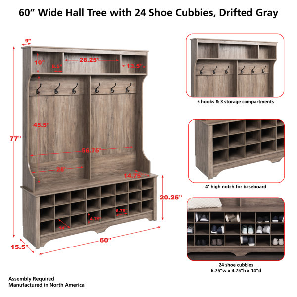 Gracie Oaks Gracie Hall Tree 60'' Wide with Bench & Reviews Wayfair